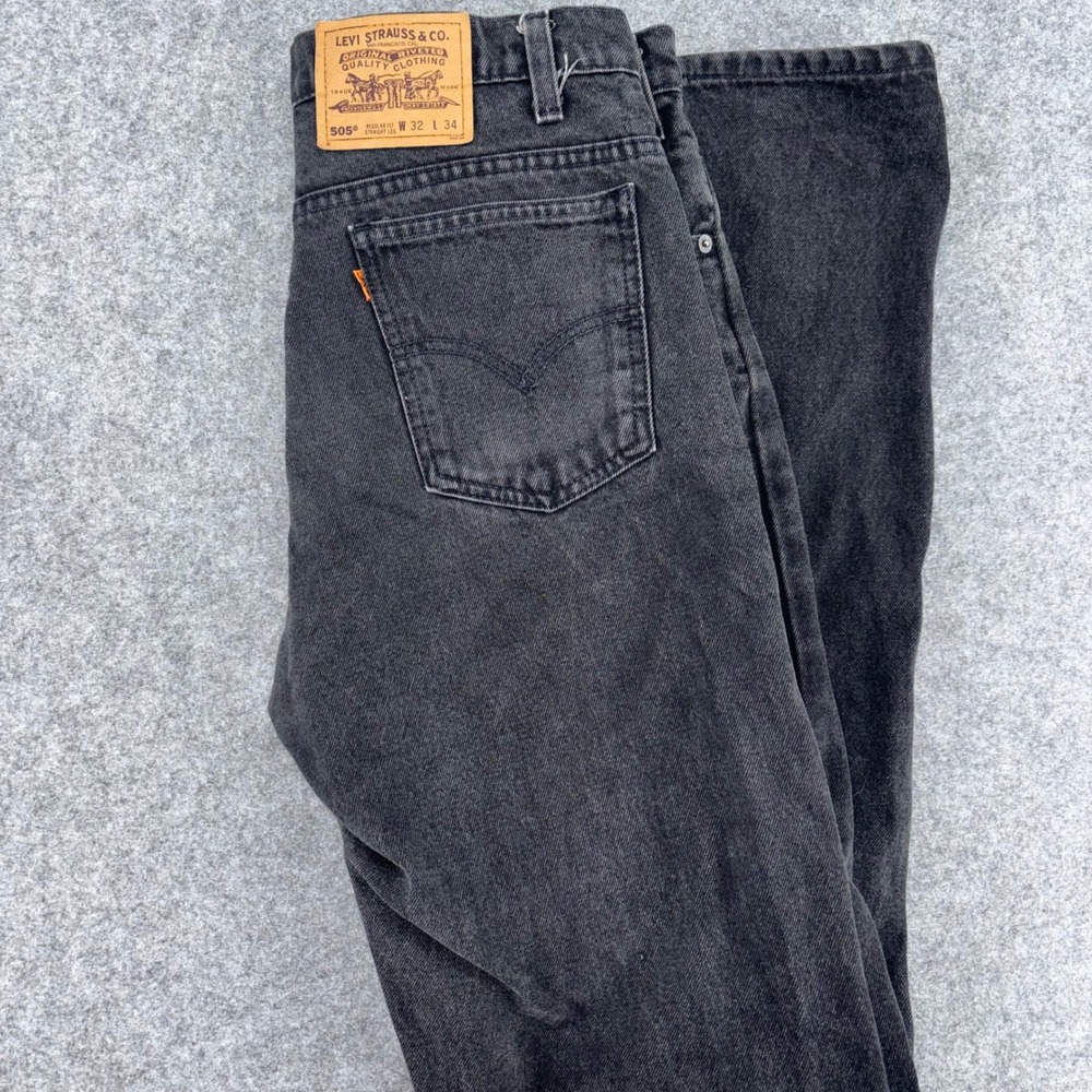Vintage Levis 505 Orange Tab Black Jeans Mens 32x34 Regular Fit Straight Leg 478